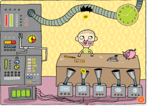 Hjälp till att sortera pengar i banken.